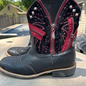 Ariat Black and Red Combat Moto Boots with Lace-Up Design